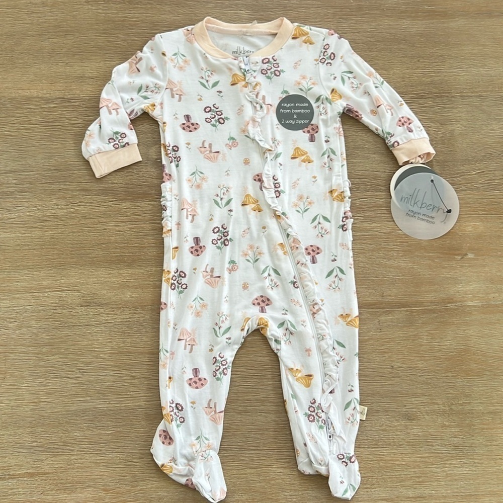 Milkberry Baby Girl bamboo footie sleeper 0-3 6-9 months Woodland Floral